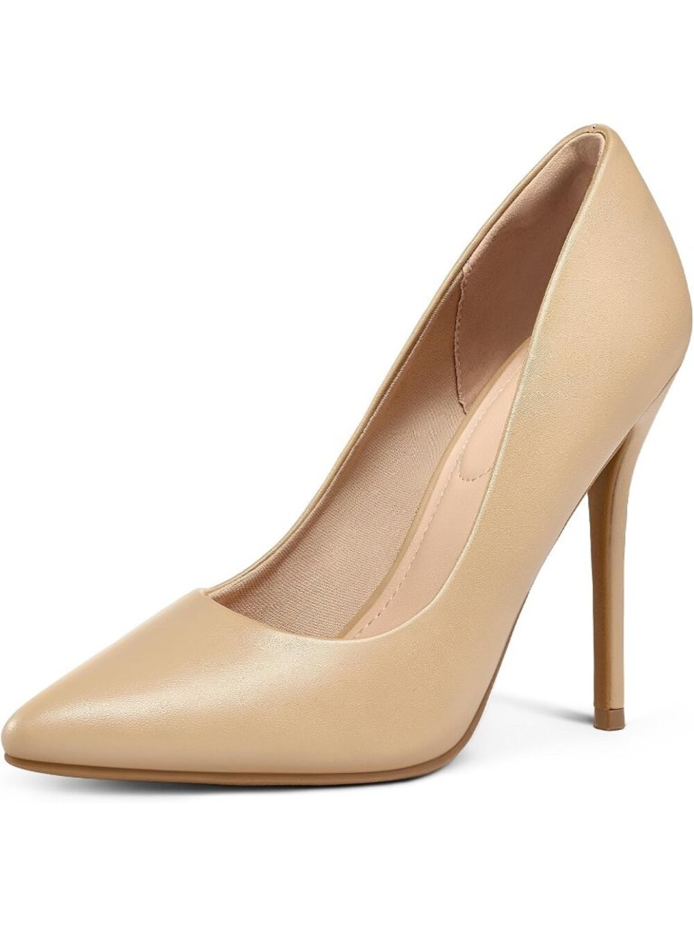 Women's Nude Pull On Pumps Closed Pointed Toe Stiletto High 4IN Heels Shoes